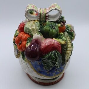 Vintage Ceramic Fruit & Veggies Basket with Bow Canister (Sold As Is)